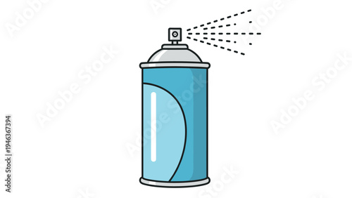 Spray paint can illustration with blue color and black dots representing fine mist being sprayed out from the nozzle.