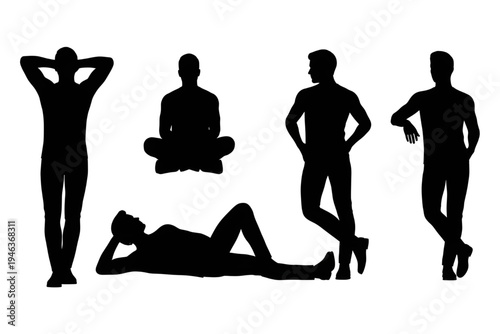 silhouettes of relaxing 5 men