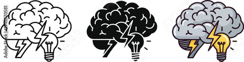 Brainstorming concept with light bulb and lightning bolt vector graphic on white background