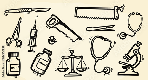 Medical and Scientific Instruments Doodle Collection