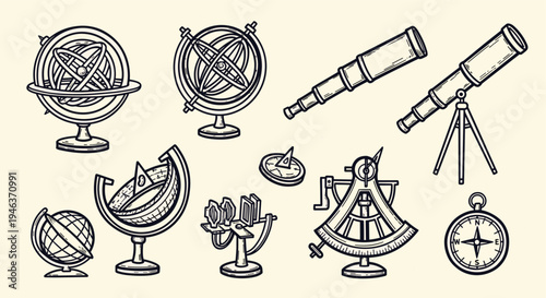 Vintage Astronomical Instruments and Navigation Tools Collection