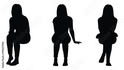 Three women in silhouette are seated against a stark white background