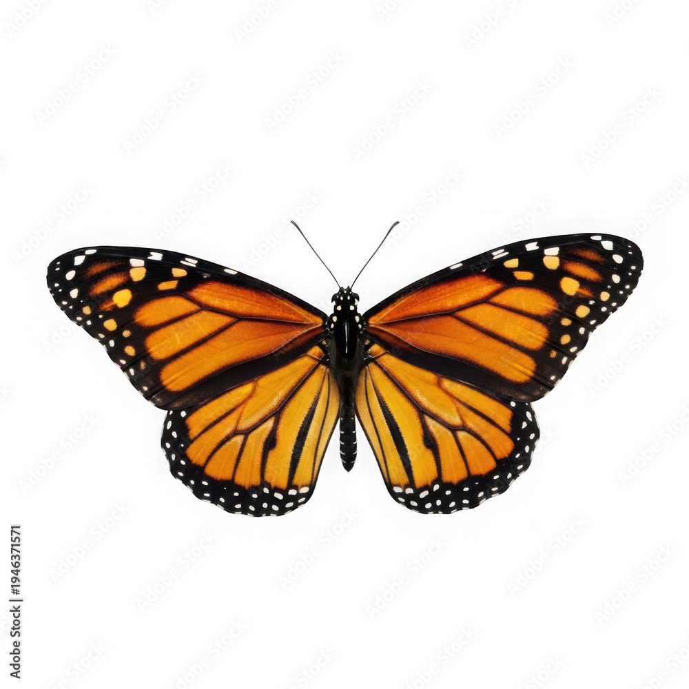 Obraz premium Vibrant monarch butterfly with intricate wing patterns isolated on transparent background