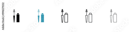 Mascara brush icon in line art style on white background for graphic and web design.