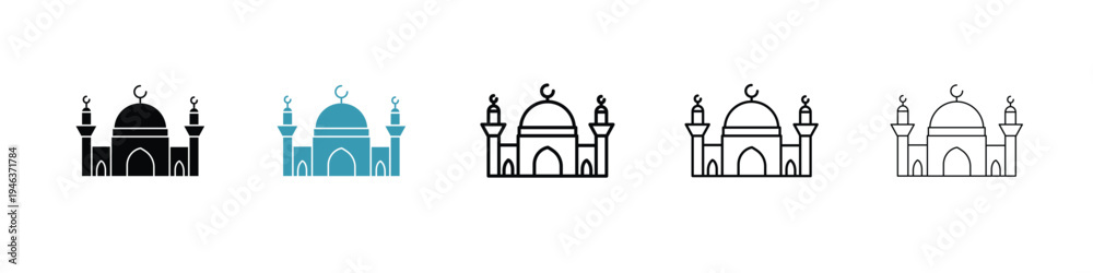 Obraz premium Mosque icon in line art style on white background for graphic and web design.