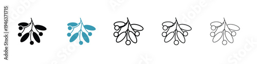 Mistletoe icon in line art style on white background for graphic and web design.