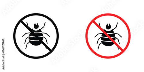 Mite in the prohibition signs in line art style on white background for graphic and web design.