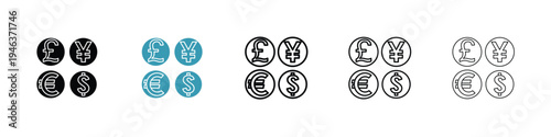 Money icon in line art style on white background for graphic and web design.