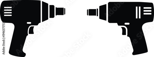 Black silhouette icons of two impact drivers on a white background with impact driver with power tool with hand tool with graphic resource
