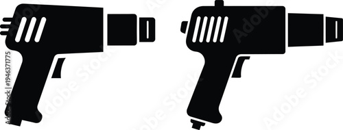 Black silhouette icons of two heat gun tools on white background with power tool
