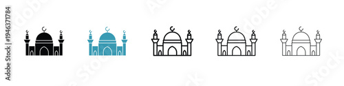 Mosque icon in line art style on white background for graphic and web design.