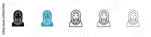 Muslim women icon in line art style on white background for graphic and web design.