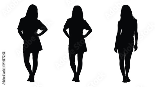 Three silhouetted women standing with hands on hips against a white background