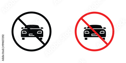No cars signs in line art style on white background for graphic and web design.