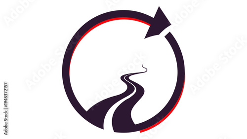 Circular road symbol with red trim and winding path t-shirt