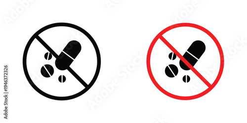 No drugs signs in line art style on white background for graphic and web design.