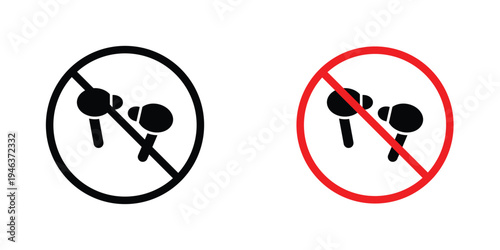 No earbuds allowed signs in line art style on white background for graphic and web design.