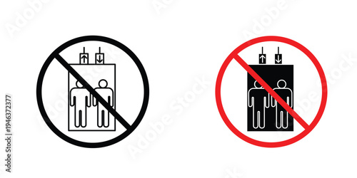 No elevator signs in line art style on white background for graphic and web design.