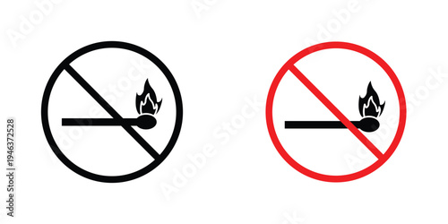 No fire signs in line art style on white background for graphic and web design.