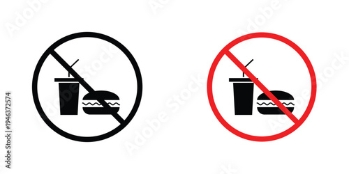 No food allowed signs in line art style on white background for graphic and web design.