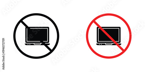 No laptop signs in line art style on white background for graphic and web design.