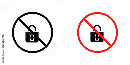 No lock signs in line art style on white background for graphic and web design.