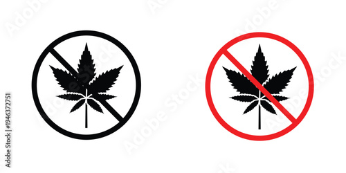 No Marijuana signs in line art style on white background for graphic and web design.