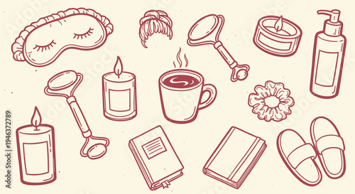 Cozy self care routine items for relaxation and wellness at home