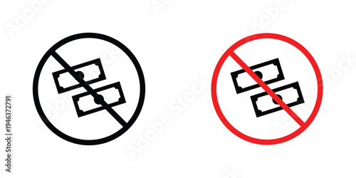 No money signs in line art style on white background for graphic and web design.