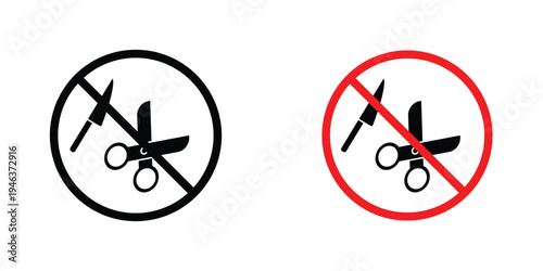 No scissors or no knives signs in line art style on white background for graphic and web design.