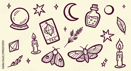 Mystical Esoteric Symbols and Objects Collection for Magic and Witchcraft