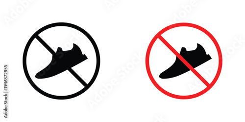 No shoes signs in line art style on white background for graphic and web design.