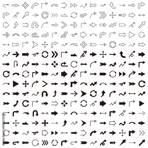 矢印のベクターイラストセット。アイコン、シンプル、線画