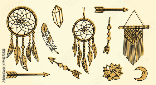 Bohemian Dreamcatcher and Spiritual Symbols Collection