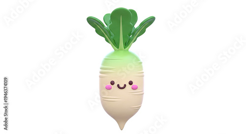 Cute Kawaii Daikon Radish with Smiling Face