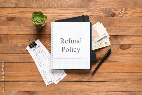 Notebook with text REFUND P...
