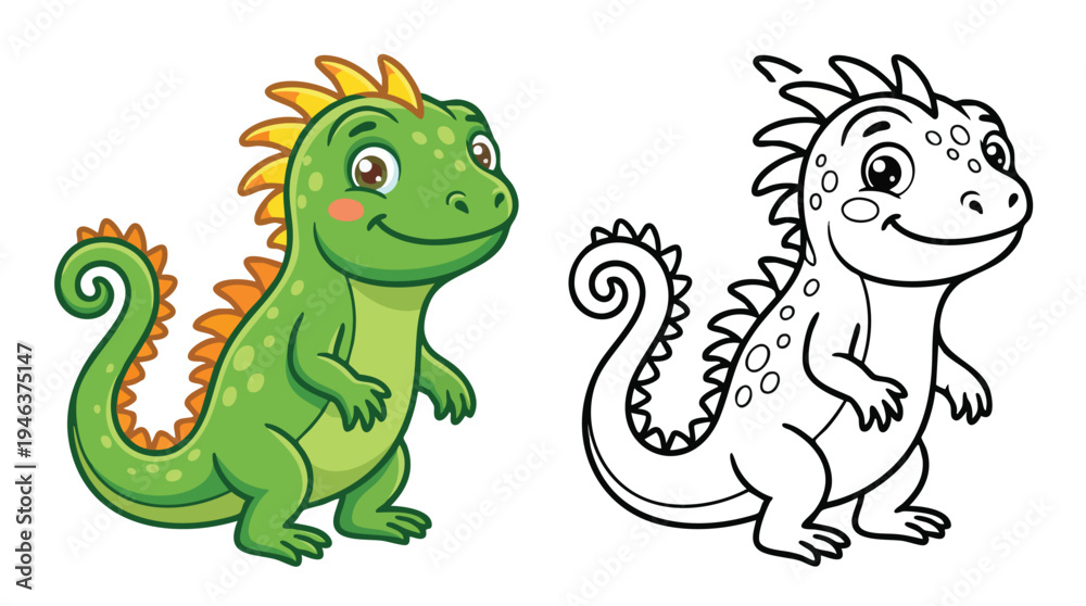 Obraz premium Little Green Dinosaur Coloring Page Fun Activity Illustration