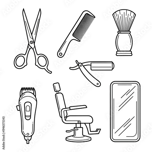 Barber shop tools and furniture set.