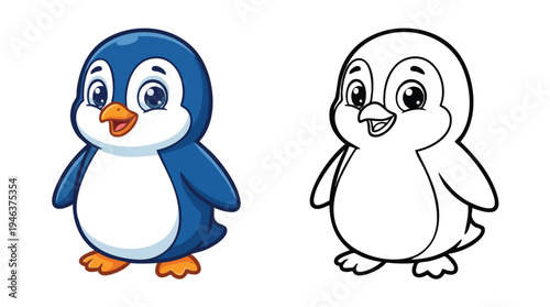 Penguin Coloring Book Illustration for Creative Childrens Activity