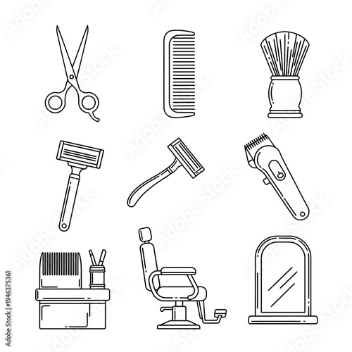 Barber tools and equipment collection.