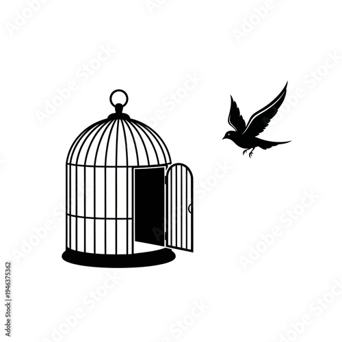 Bird flying out of cage.