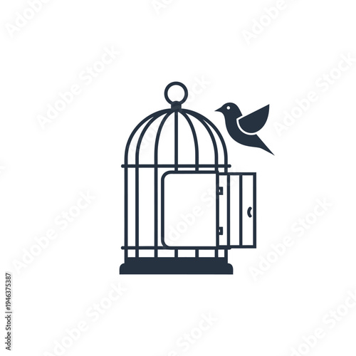 Bird flying out of cage door.