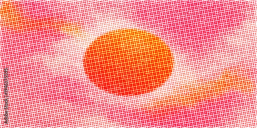 A vibrant digital art backdrop featuring a seamless vector pattern of red and yellow polka dots in a halftone mosaic design with spherical shapes and a grunge texture