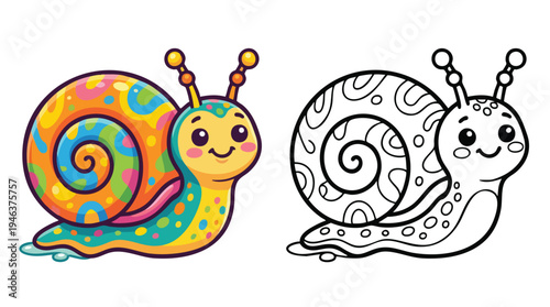 Coloring Book Page Featuring a Cute Snail with a Swirling Shell