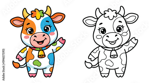 Cute Cartoon Cow Coloring Book Page Ready for Young Artists
