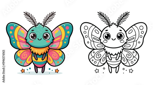 Cute Butterfly Moth Coloring Book Page Kids Activity
