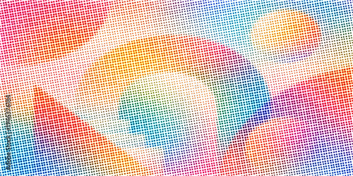 Abstract colorful background featuring futuristic halftone circles and rainbow waves with a digital vector texture for a stylish wallpaper backdrop