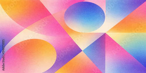 An artistic vector illustration of a bright rainbow geometric pattern featuring colorful circles and light shapes on an abstract backdrop for a vibrant wallpaper design