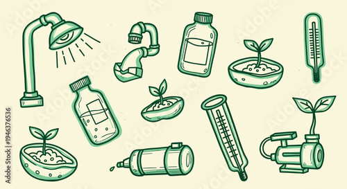 Hydroponic Gardening Equipment And Seedlings Growing In Water