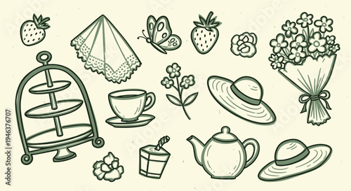 Charming Afternoon Tea Party Elements Collection for Celebrations and Gatherings